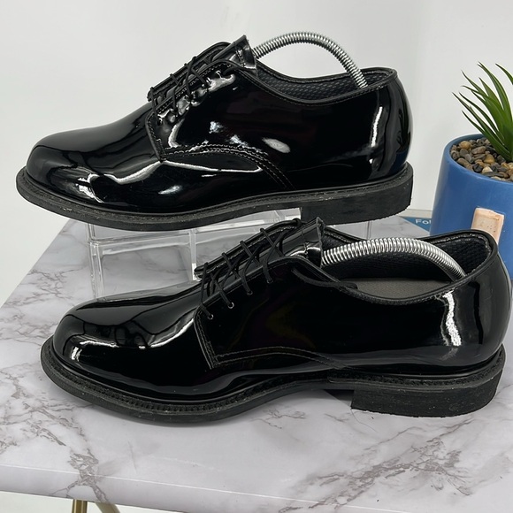 CAPPS Black Hi Gloss Shine Patent Leather Lace Up Oxfords Dress Shoes Uniform - Picture 4 of 10